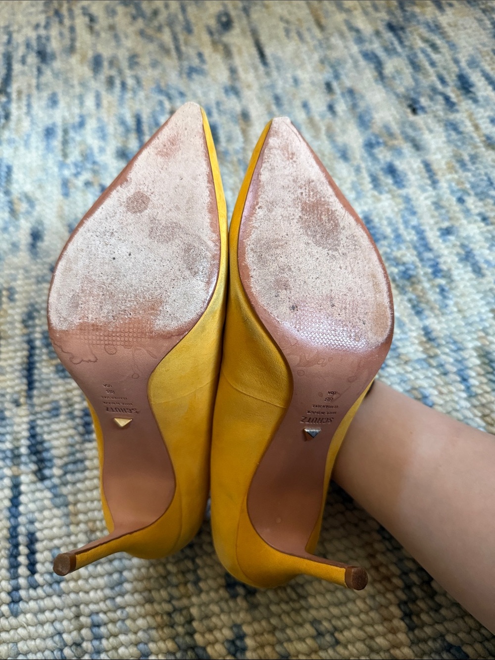 SCHUTZ Mustard Yellow Suede Pointed Toe Pumps - Picture 5 of 5